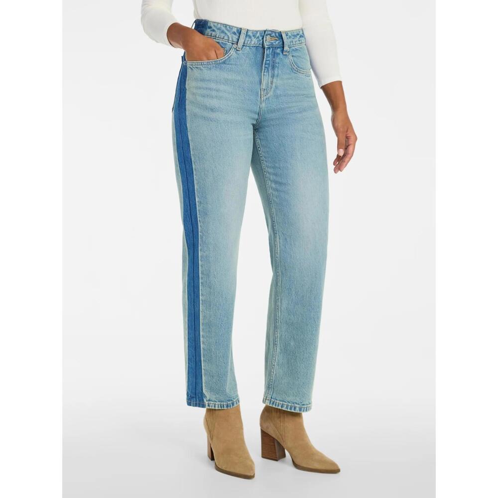 Time and Tru Light Wash Straight Leg Jeans with Dark Blue Side Stripe